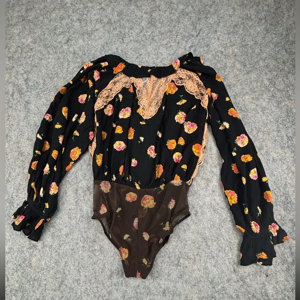 Free People |‎ Poppy Print Bodysuit | Black | Women’s Size Small